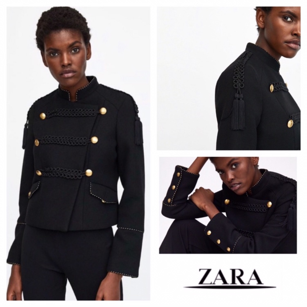Zara Black Military Jacket with Gold Buttons NWT